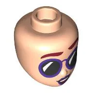 Minidoll Head, Dark Red Eyebrows, Dark Purple Sunglasses, Black Glass, Dark Purple Lips