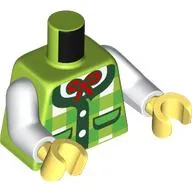 Torso, Whites/Bright Green Plaid Shirt, Dark Green Trim, Red Bow Print, White Arms, Bright Light Yellow Hands