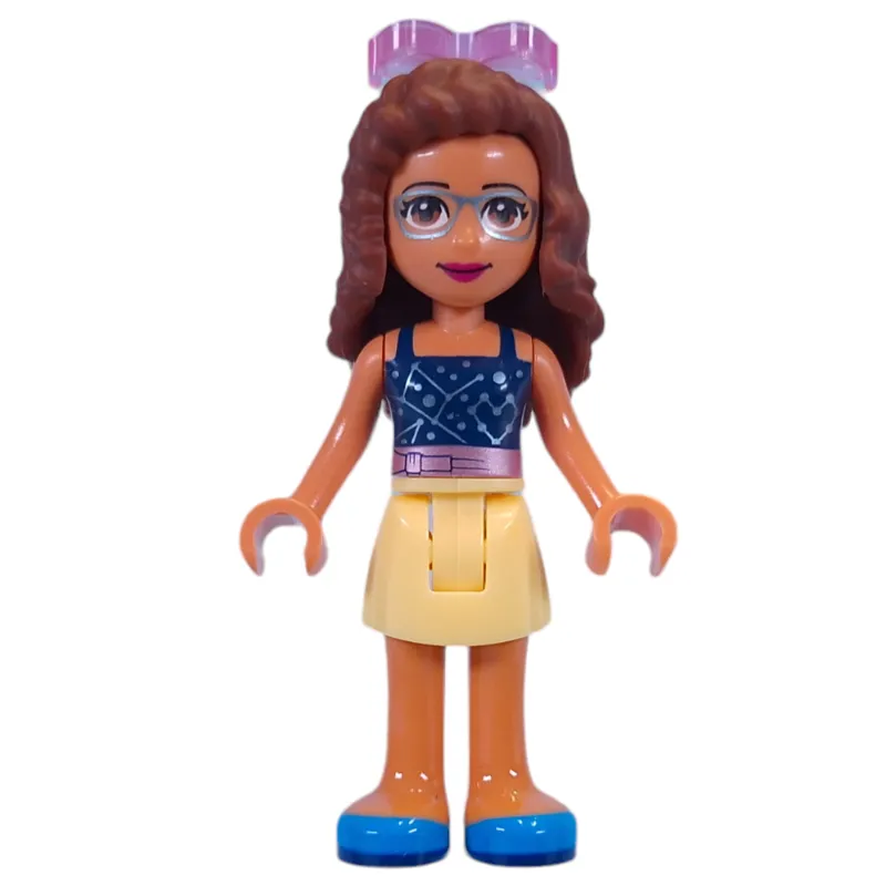 Olivia - Dark Blue Top, Bright Light Yellow Skirt, Glasses