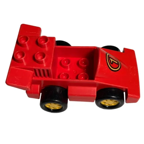 Duplo Car Formula One with Red Base and Yellow Number 1 Print