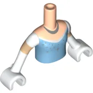 Minidoll Torso Girl with Bright Light Blue Top with Stars and Silver Necklace Print, Light Nougat Arms with Hands with White Short Sleeves and Gloves Print