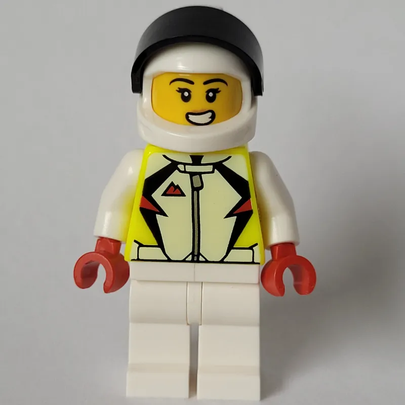 Stunt Rider, White and Vibrant Yellow Race Suit, White Helmet