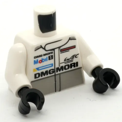 Torso Racing Jacket, Light Bluish Gray Band, Mobil 1 and DMG MORI Logo's / PORSCHE, DMG MORI, and Comm Device (Radio) on Back Print, White Arms, Black Hands