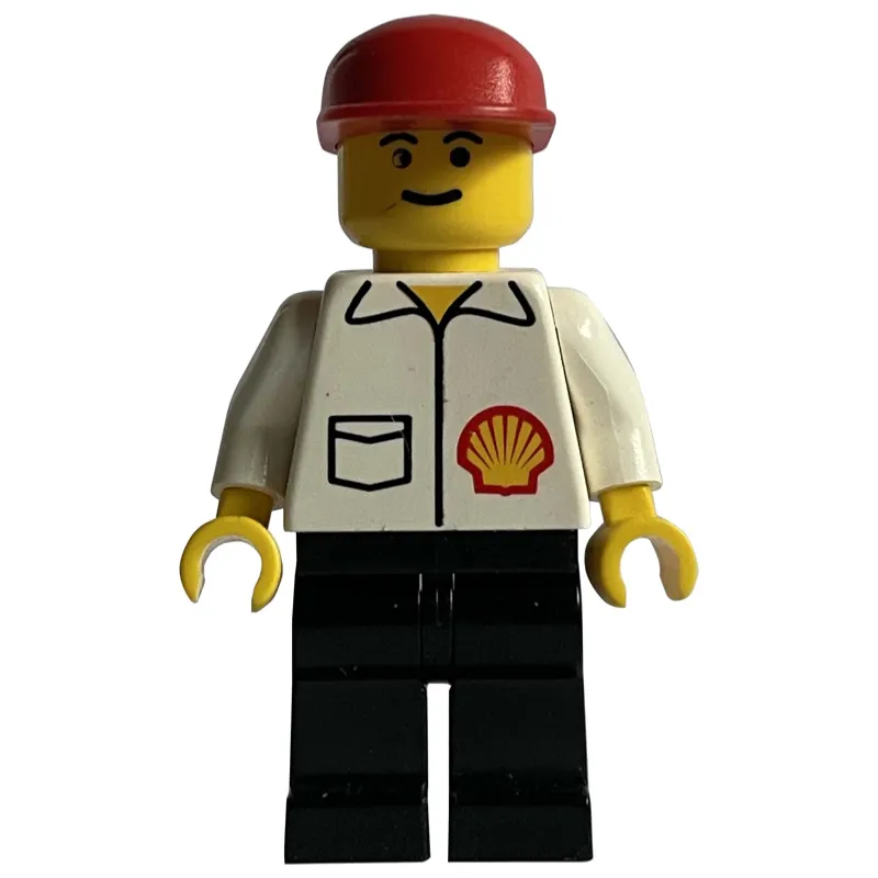 Man, White Shirt with Shell Logo, Red Cap