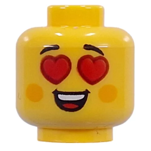 Minifig Head Bright Light Orange Cheeks, Neutral Smile / Open Mouth, Red Hearts for Eyes