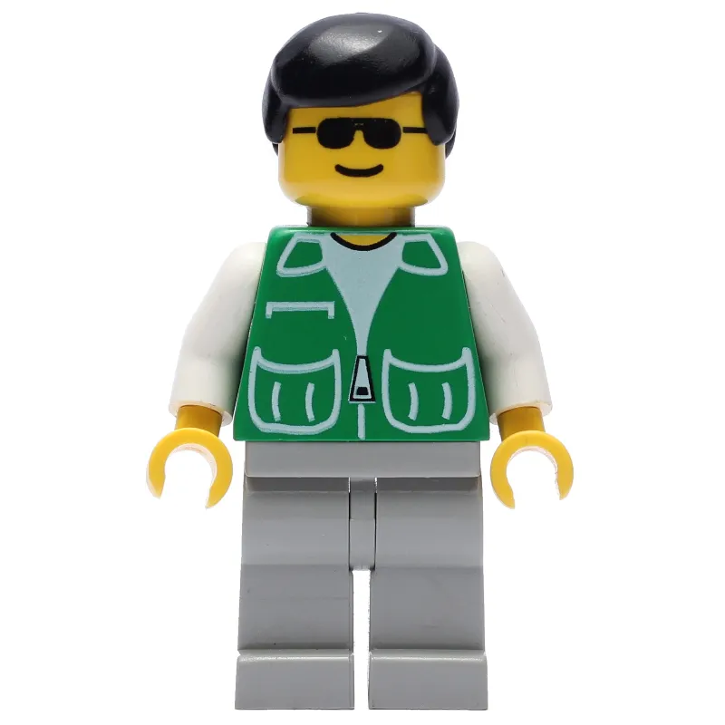 Man, Green Jacket, Light Gray Legs, Black Hair, Sunglasses