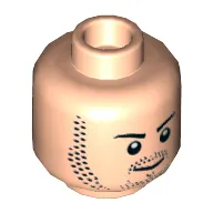 Minifig Head Quicksilver, Dual Sided, Beard Stubble, Eyebrows, Smirk / Clenched Teeth Angry Print [Hollow Stud]