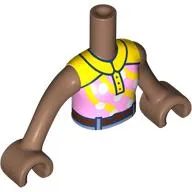 Minidoll Torso Girl with Bright Pink/Yellow Shirt, Dark Brown Belt, Dark Blue Trim Print, Medium Brown Arms and Hands