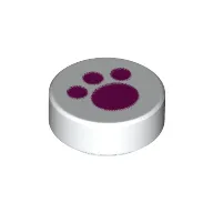 Tile Round 1 x 1 with Dark Pink Paw print