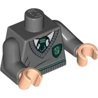 Torso Sweater with Slytherin Crest and Stripe, Dark Green Tie Print, Dark Bluish Gray Arms, Light Nougat Hands