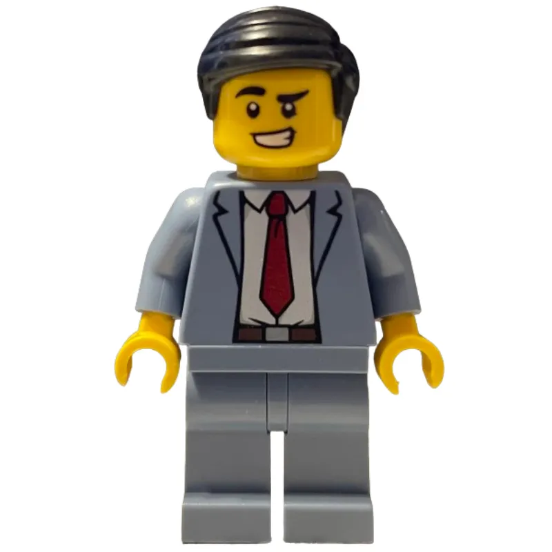 Man, Sand Blue Suit with Red Tie, Black Hair