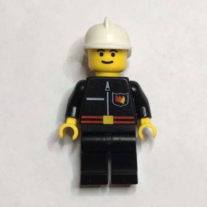 Fireman, Black Fire Jacket with Red Belt and Badge, White Helmet