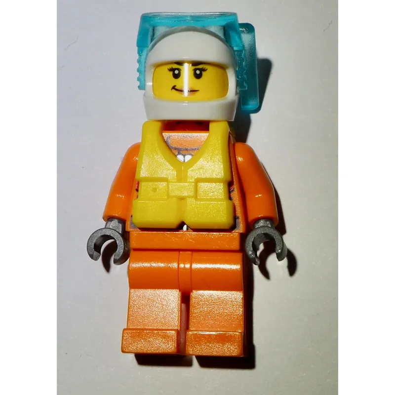 Coast Guard, Woman, Orange Jumpsuit, White Helmet with Diving Mask, Yellow Life Vest