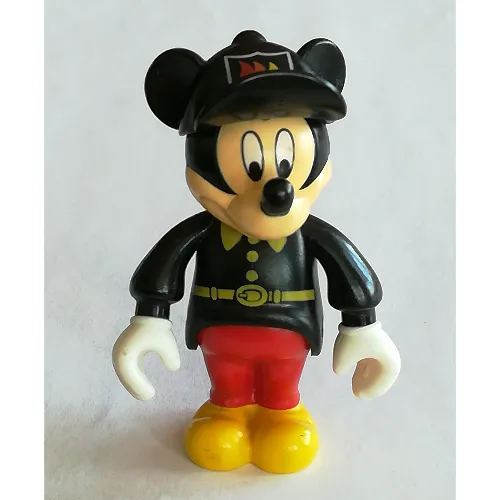 Mickey Mouse Figure with Red Pants, Black Fireman Uniform, Black Cap