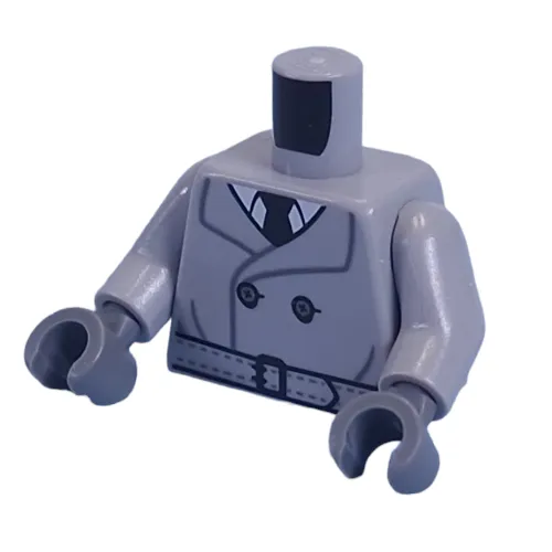 Torso, Trenchcoat, White Shirt, Dark Blue Tie Print, Light Bluish Gray Arms, Dark Bluish Gray Hands