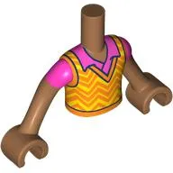 Minidoll Torso Boy with Medium Nougat Arms and Hands with Bright Light Orange Sweater, Orange Zigzag Stripes, Dark Pink Shirt Print