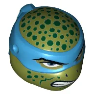 Minifig Head Special, Ninja Turtle with Blue Mask and Dark Green Spots, Open Mouth Print (Leonardo)
