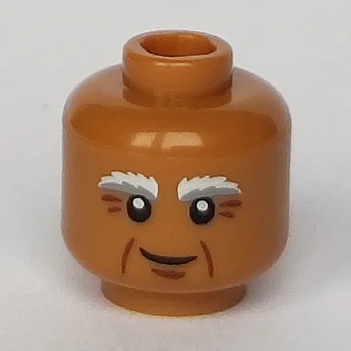 Minifig Head Vitruvius, Bushy White and Gray Eyebrows, Crow's Feet and Crooked Smile Print [Hollow Stud]
