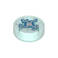 Tile Round 1 x 1 with Cracked Blue and White Lightning Burst from Center Print