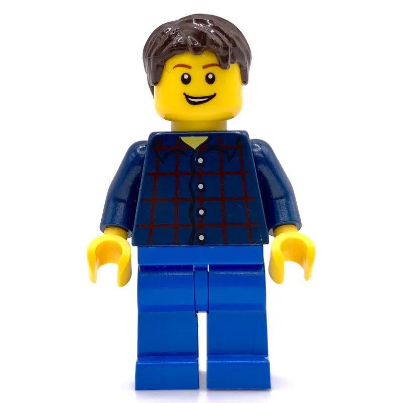 Man, Dark Blue Plaid Shirt, Blue Legs, Dark Brown Hair (3626c Head)