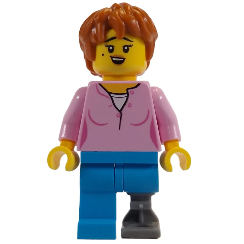 Bright Pink Torso, Dark Azure Legs, Prosthetic Leg, Dark Orange Hair