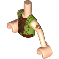 Minidoll Torso Boy with Lime Top with Bronze Mail, Reddish Brown Elves Tattoo Print, Light Nougat Arms and Hands