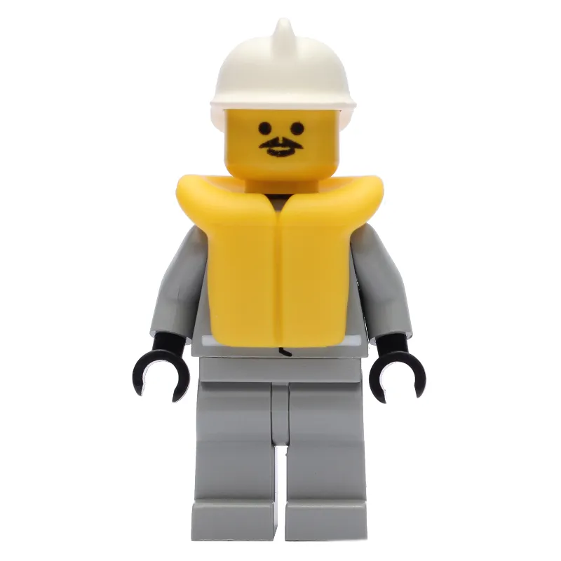 Fireman, Shirt with Gauge and Pocket, Light Gray Legs, White Helmet, Yellow Life Vest
