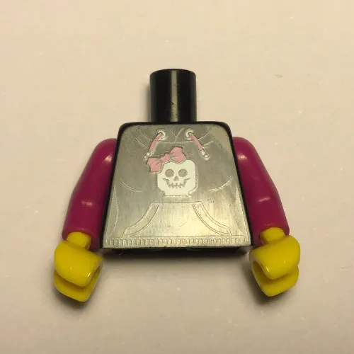 Torso Hoodie with Pocket, Drawstring and Minifig Skull Print, Magenta Arms, Yellow Hands - Back print