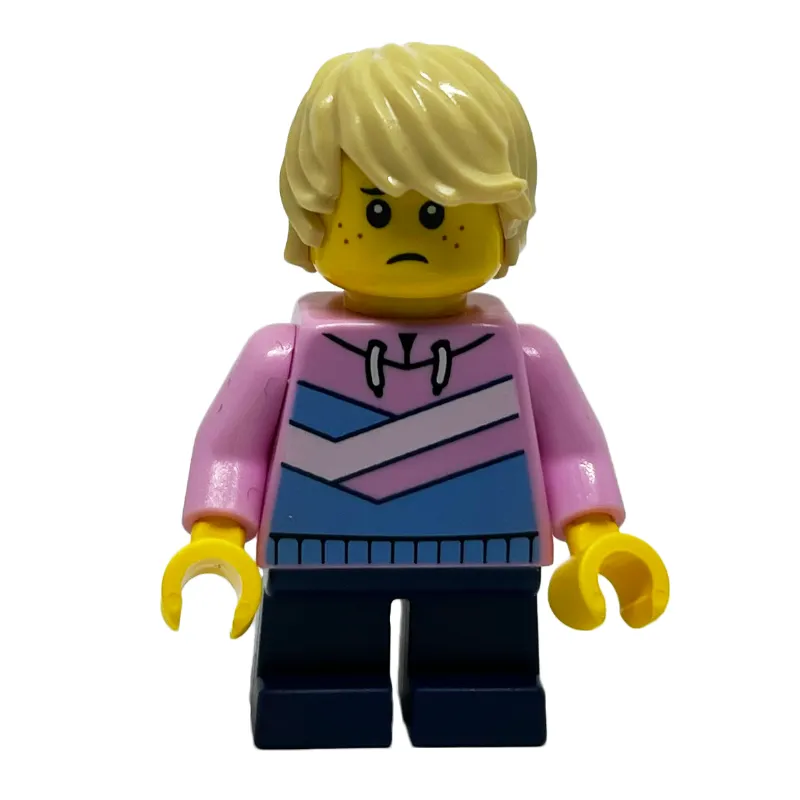 Boy, Bright Pink Jacket, Dark Blue Short Legs, Tan Hair