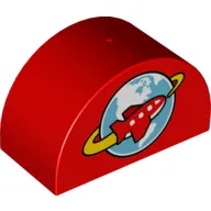 Duplo Brick 2 x 4 x 2 Curved Top with Airplane Circling Globe Print