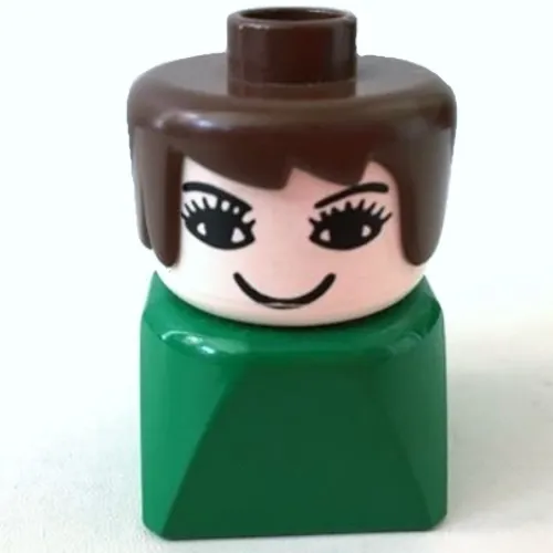 Duplo 2 x 2 x 2 Figure Brick Early, Long Swept Hair Brown, Eyelashes Print