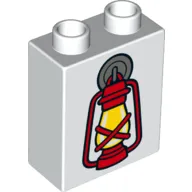 Duplo Brick 1 x 2 x 2 with Bottom Tube with Red Lantern with Flame Print