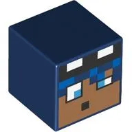 Minifig Head Special, Cube with Pixelated Face with Blue Hair Print