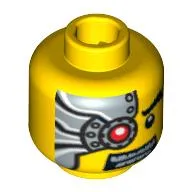 Minifig Head Space Villain, Mechanical Right Eye Red, Silver Head Plate Print [Blocked Open Stud]