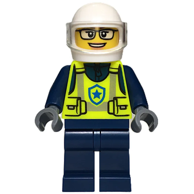 Police Officer, Vibrant Yellow Safety Vest, Dark Blue Legs, White Helmet