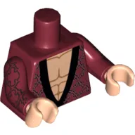 Torso Robe with Black Brocade Design, with Black Collar over Light Nougat Bare Chest Print, Dark Red Arms with Black Brocade Print, Light Nougat Hands