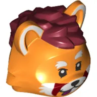 Minifig Head Special, Red Panda with White Eyebrows and Fur, Dark Red Hair Print