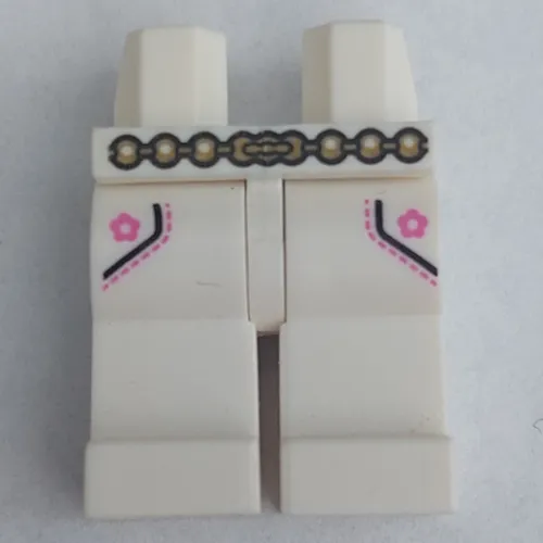 Hips and White Legs with Pockets, Belt and Dark Pink Flowers Print