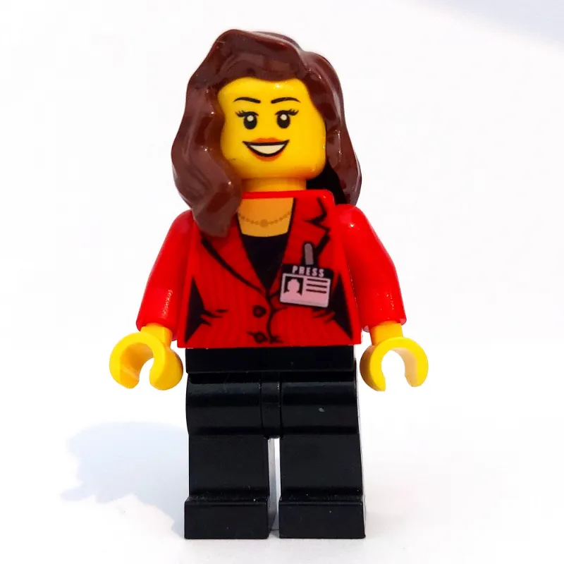 Woman, Red Jacket, Black Legs, Reddish Brown Long Hair