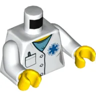 Torso Lab Coat, Blue Shirt, Blue Star of Life, Pocket, Pen Print, White Arms, Yellow Hands