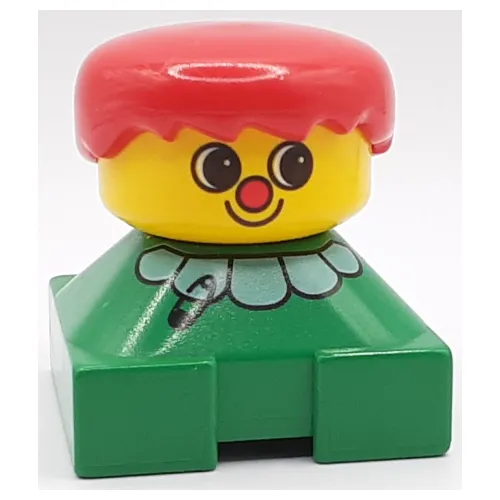 Duplo 2 x 2 x 2 Figure Brick, Spiky Bangs, Red Hair, White Collar, Red Nose Print