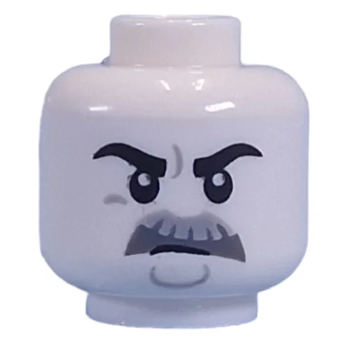 Minifig Head Black Eyebrows, Thick Dark Bluish Grey Moustache, Stern print