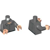 Torso Shirt, Buttons and Collar Print, Dark Bluish Gray Arms, Light Nougat Hands