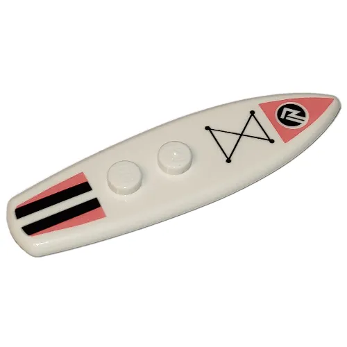 Sports Surfboard Standard with Coral and Black Stripes, and Black Triangular Shape Print