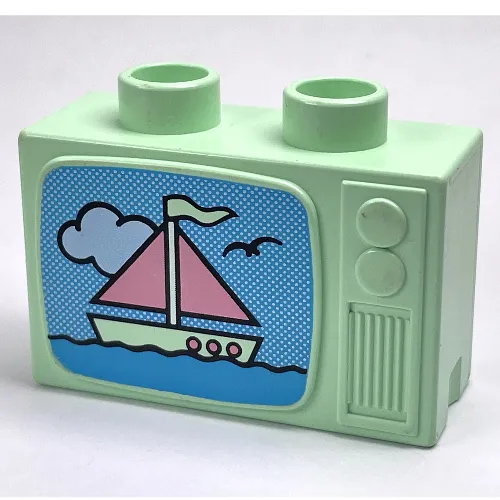 Duplo Television 1 x 2.5 x 1.3 with Pink and Light Green Ship Print