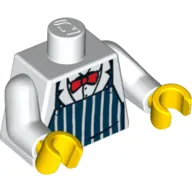 Torso Dark Blue Apron with White Stripes, Red Bow Tie Print, White Arms, Yellow Hands