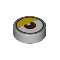 Tile Round 1 x 1 with Reddish Brown Eye Center, Top Pupil, Bright Light Orange Eyelid Print