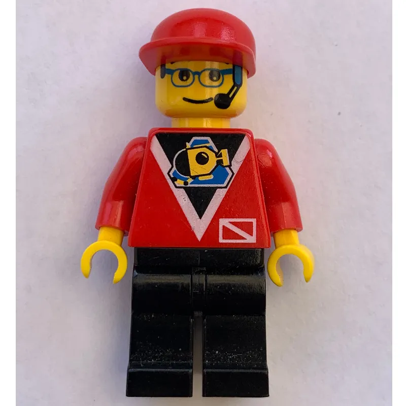 Marine Explorer, Red Shirt with Divers Logo, Black Legs, Red Cap, Glasses and Headset