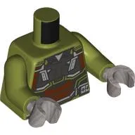 Torso, Pilot Suit Dark Bluish Grey/Reddish brown/Black Armor print, Olive Green Arms, Dark Bluish Gray Hands