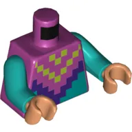 Torso Pixelated Yellow and Dark Purple Squares Print, Dark Turquoise Arms, Medium Nougat Hands